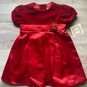 Elegant Red Velvet Top Baby Girls Formal Dress - NWT- Size: 24 Months